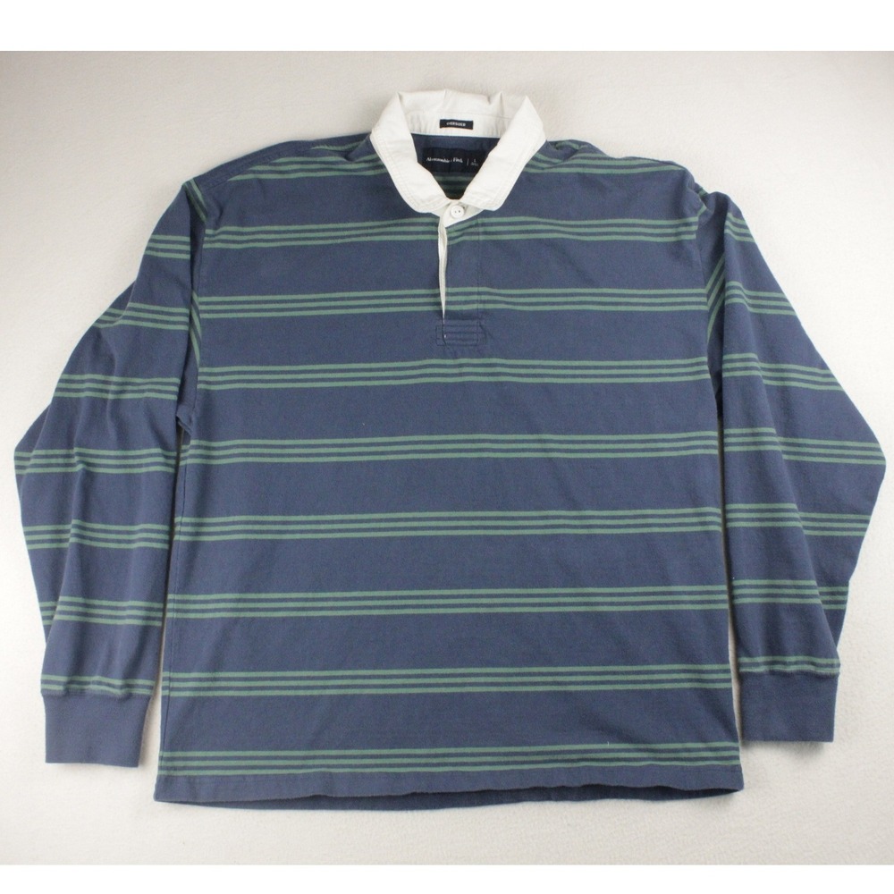 Abercrombie & Fitch Rugby Shirt Men L Blue Green Stripe Oversized Preppy